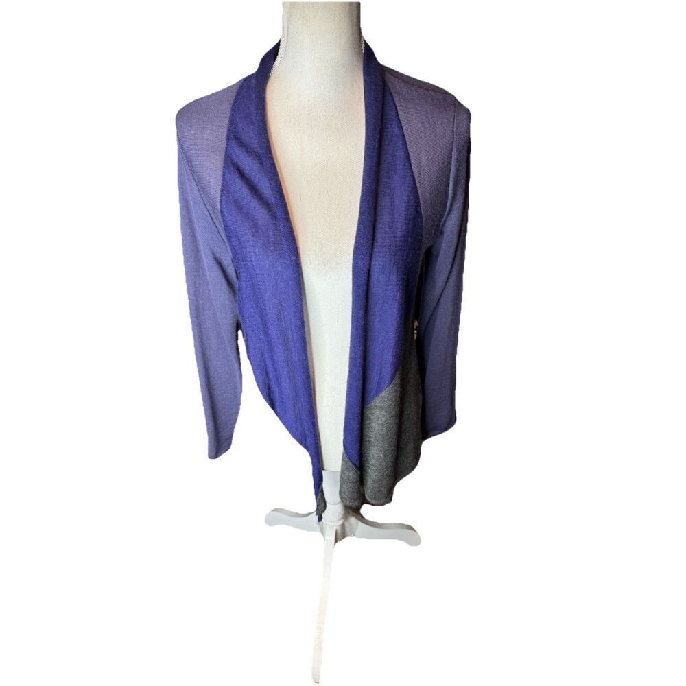 Eileen Fisher Open Front Cardigan Size PM-Royal Alpaca Purple/Gray Color block